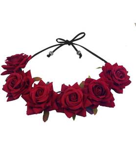 lot 752 image: Floral Fall Rose Red Rose Flower Crown Woodland Hair Wreath