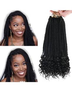 lot 771 image: Crochet Box Braids Crochet Hair 14Inch Crochet Box Braids Hair Black Box Braids Hair With Curly Ends Crochet Braids Hair for Black Women 22 Strandspcs 6Pcs Braiding Hair Extensions (1B#(12inch))
