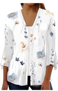 lot 779 image: XL Button Down Shirts for Women Floral Print Tunic Summer Tops Dressy Casual Bell 34 Length Sleeve Spring Blouses