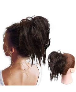 lot 785 image: HMD Tousled Updo Messy Bun Hair Piece Hair Extension Ponytail With Elastic Rubber Band Updo Extensions Hairpiece Synthetic Hair Extensions Scrunchies Ponytail Hairpieces for Women(Dark Brown