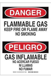 lot 793 image: 5 pack Brady 124122 Bilingual Sign, Legend Flammable Gas Keep Fire Or Flame Away No Smoking, 10 Height, 7 Width, Black and Red on White