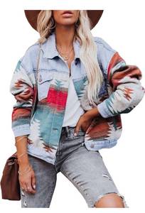 lot 808 image: COWOKA Womens Vintage Aztec Print Pattern Loose Shacket Button Down Long Sleeve Woolen Jacket Shirts Coat SIZE SMALL RETAILS $36