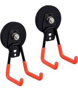 lot 817 image: ULIBERMAGNET Heavy Duty Large Garage Magnet Hooks, 2 Pack Strong Storage Utility Magnetic Hooks with Anti-Slip Coating for Indoor & Outdoor Hanging (Orange)
