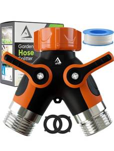 lot 819 image: Hose Splitter 2 Way, Heavy Duty Metal Connector, Two Way Garden Hose Splitter, High Flow Spigot Faucet Bib Adapter, Solid Double Y Shut Off Valve for Outdoor Gardening Hoses, Orange