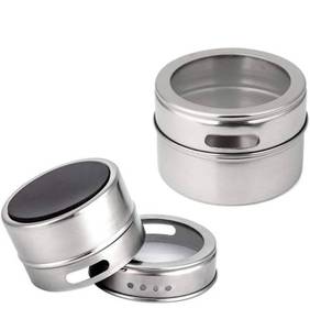 lot 828 image: lasenersm 2 Pieces Magnetic Spice Tins Magnetic Spice Jars Multi-Purpose Storage Tin Clear Top Lid with Sift or Pour Organizer Storage Condiment Container
