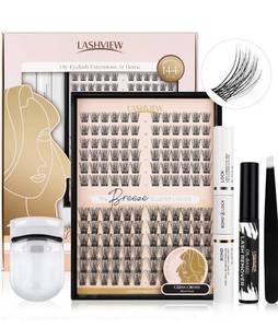 lot 829 image: &nbspDIY-Lash-Extension-Kit, 144 Pcs Lash Clusters with Lash Bond and Seal, Mascara Brush Cluster Lash Glue Remover, Lash Applicator and Travel Eyelash Curler(C-Volume)