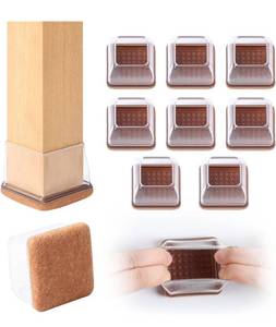 lot 854 image: 8 PCS Extra Large Chair Leg Floor Protectors with Felt, Chair Leg Caps, Felt Furniture Chair Pads, Floor Protectors for Chairs, Bar Stools Leg Protectors, Chair Leg Cups Covers (Fit 1.3-1.7, Clear and black
