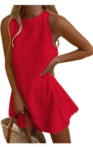 lot 875 image: Size XL FSCONAGE Women Sleeveless Tank Mini Dress Solid Color Mock Neck Back Zipper Loose A-line Summer Beach Dresses Beachwear