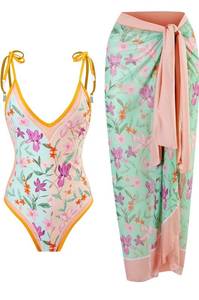 lot 876 image: Size Medium Women Swimsuit High Waist One-Piece Bikini Long Skirt Set Push Up Tummy Control Monokini Sexy Bathing Suit