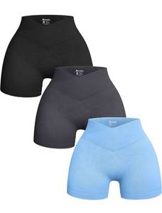 lot 884 image: OQQ Womens 3 Piece Yoga Shorts Ribbed Seamless Workout High Waist Cross Over Athletic Leggings