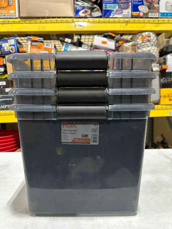 64 Qt. Latching Storage Box in Gray Tint with Yellow Lid