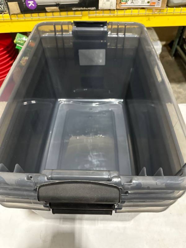 64 Qt. Latching Storage Box in Gray Tint with Yellow Lid