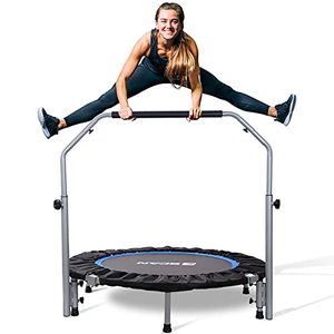 lot 1846 image: BCAN 48 Foldable Mini Trampoline for Adults Max Load 440lbs, Fitness Rebounder with Adjustable Foam Handlebar, Exercise Trampoline for Adults or Kids IndoorOutdoor Workout