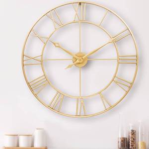 lot 1849 image: CLXEAST 30 Inch Wall Clock Gold,Large Metal Roman Numeral Wall Clock Modern, Oversized Big Gold Wall Clocks for Living Room Decor, Farmhouse, Home Office