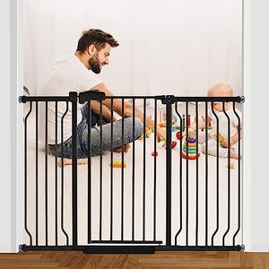 lot 1851 image: HEMRORO 37.4 Extra Tall Baby Gate for Stairs Doorways with Door, 47.7-57.1 Wide Easy Install Dog Gate Indoor, Safety Metal Pressure Mounted Pet Gate with Walk-Thru Auto Close for The House, Black