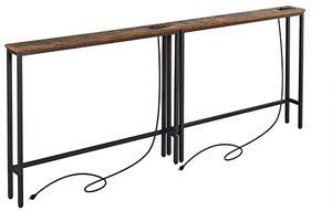 lot 1852 image: ELYKEN 2 Pack 5.9 Narrow Console Sofa Table with Power Outlets, 5.9 D x 39.4 W x 31.1 H Long Couch Table with Metal Frame and Charge Station with 6.5�� Extension Cord, Rustic Brown