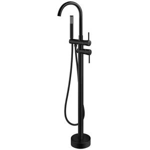 lot 1853 image: Aolemi Floor Mount Bathtub Faucet Freestanding Tub Filler Standing High Flow Shower Faucets Shower Mixer Taps, Swivel Gooseneck Spout with Cylinder Handheld Matte Black