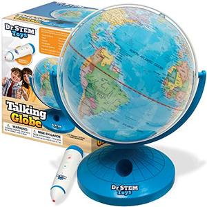 lot 1904 image: Dr. STEM Toys Talking World Globe with Interactive Stylus Pen and Stand, Colorful Map for Early Learning and Teaching - Includes Trivia, Q&A, and Music - 9 Inches in Height, Ages 6