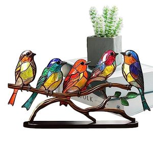 lot 1906 image: DUOAMARE Stained Glass Birds On Branch Bird Decor Ornaments Desktop Decor Double Sided Multicolor Style Birds for Home and Office Desk Decorations, Housewarming Birthday Gift