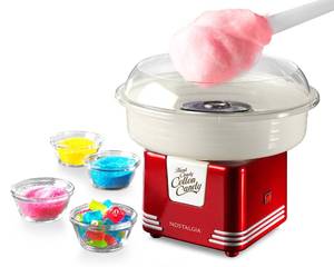 lot 1923 image: Nostalgia Cotton Candy Machine - Retro Cotton Candy Machine for Kids with 2 Reusable Cones, 1 Sugar Scoop, and 1 Extractor Head �� Red