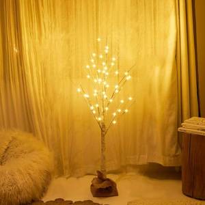 lot 1926 image: HOLILLUMA Lighted Brich Tree, 4FT 56 LED Christmas Tree with Burlap Decor, Warm White, IP44 Waterproof, Power Supply by Adaptor, Fireplace Party Wedding Halloween Christmas New Year Decoration
