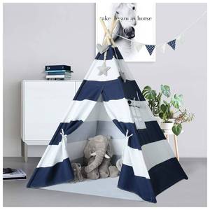 lot 1928 image: Ukadou Kids Teepee Tent for Boys Navy White Stripe Teepee Tent Indian Canvas Tents for Toddlers Indoor Playhouse Play Tent for Kids