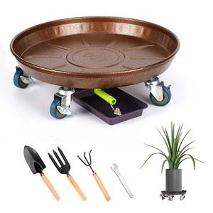 lot 3240 image: 15.7 Metal Plant Caddy, Heavy Duty Planter Pot Mover with Iron Lockable Wheels and Drain Hole, Large Rolling Dolly Planter Caddy Flower Pot Indoor and Outdoor Flowerpot Tray (15.7 inch, 1 Pack)