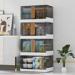lot 3241 image: gerritfany Storage Bins with Lids - 4 Packs 8.5Gal Plastic Storage Bins for Closet Organizers and Storage, Folding Storage Box, Stackable Storage Bins with Open Front Door, Storage Bins with Wheels