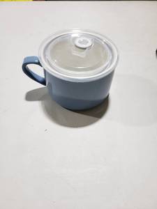 lot 3247 image: Soup Bowls with Handles & Spoons, 30oz Ceramic Ramen Bowl with Lid, Sky Blue