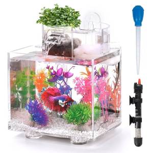 lot 3263 image: Oltraman Betta Fish Tank, 1.6 Gallon Aquarium, Upgrade Hydroponics Growing System, Beta Fish Tank Self Cleaning with Heater and Filter, Aquaponic Fish Bowls Decorations for Water Plant Garden