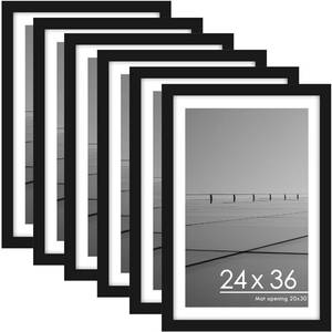 lot 3270 image: PEALSN 24x36 Poster Frame Set of 6, Display Pictures 20 x 30 with Mat or 24 x 36 Without Mat, Poster Frames 24 x 36 inches for Wall Mounting Display, Black.