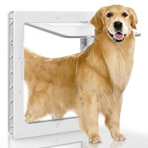 lot 3291 image: Dog Door, Plastic Pet Door by PETOUCH, 16.7 x 11.7 Inner Frame for Large Dog and Pets, Easy to Install, 2-Way Locks, Durable Frame Doggy Door for Door, Screen & Wall, White Doggie Door, Large
