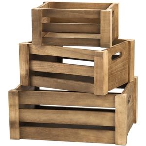 lot 3295 image: Lawei Set of 3 Wood Nesting Storage Crates with Handle, Rustic Decorative Wooden Crates Distressed Crates Storage Container for Storage Display Decoration