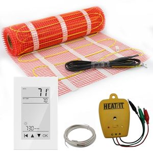 lot 3296 image: 50 sqft HEATIT Warmmat Electric Radiant Self-adhesive Floor Heat Heating System & ET-72 Thermostat & Alarm Monitor