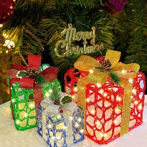 lot 3301 image: Anycosy 3 Packs Christmas Lighted Gift Boxes, 90 LED Light Up Present Boxes Decorations with Waterproof Battery Box, Warm White Light, for Outdoor Indoor Christmas Yard Home Lawn Decor