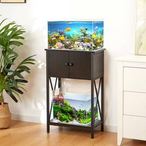 lot 3316 image: LAQUAL 10 Gallon Fish Tank Stand with Cabinet, Double Aquarium Stand for 10 & 5 Gallon Fish Tank, Heavy Metal Stand with Stable Structure, Adjustable Table Feet & Anti-tilt Device