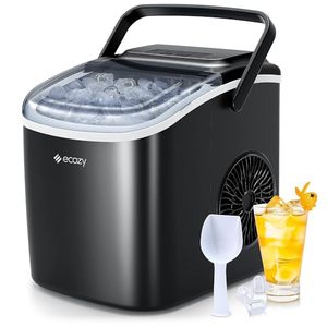 lot 3318 image: ecozy Portable Countertop Ice Maker - 9 Ice Cubes in 6 Minutes, 26 lbs Daily Output, Self-Cleaning with Ice Bags, Scoop, and Basket for Kitchen, Office, Bar, Party - Black
