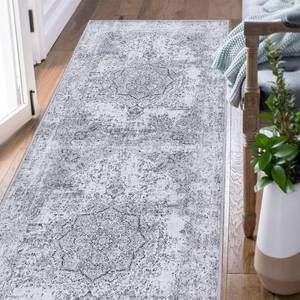 lot 3335 image: jinchan Runner Rug 3x8 Washable Rug Area Rug Door Mat Vintage Distressed Rug Gray Indoor Entrance Thin Rug Grey Traditional Floral Print Mat Non Slip Carpet Kitchen Bedroom Living Room