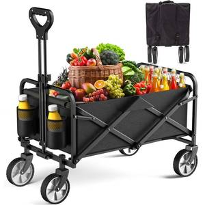 lot 3345 image: Collapsible Folding Wagon, LUBBYGIM Outdoor Utility Wagon Cart Heavy Duty Foldable with Universal Wheels & Adjustable Handle, Foldable Grocery Wagon for Garden Camping Shopping Sports