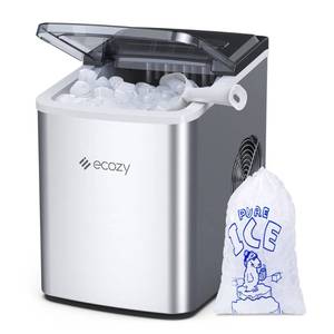 lot 3354 image: ecozy Portable Ice Maker Countertop, 9 Cubes Ready in 6 Mins, 26.5 lbs in 24 Hours, Self-Cleaning Ice Maker Machine with Ice BagsIce ScoopIce Basket for Home Kitchen Office Bar Party, Silver