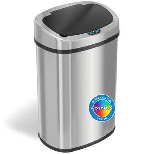lot 3356 image: iTouchless SensorCan 13 Gallon Trash Can with Odor Filter, Stainless Steel Oval Automatic Trashcan for Home Office Bedroom Living Room Garage Large Capacity Slim Space-Saving Trash Bin
