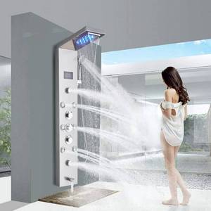 lot 3367 image: FUZ Contemporary Shower Panel Tower System Stainless Steel 6-Function Faucet LED Rainfall Waterfall Shower Head  Handheld Sprayer  Rain Massage Body Jets  Tub Spout,Brushed Nickel