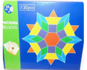 lot 170500 image: LEWO WOODEN 130 PCS PATTERN BLOCKS SET KINDERGARTEN GEOMETRIC SHAPE PUZZLE SEALED