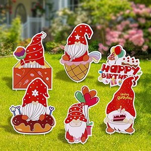 lot 170512 image: FiGoal Happy Birthday Yard Signs with Cute Little Elf (Red) Corrugated Yard Stake Signs Outdoor Decorations with Stakes Yard Signs for Birthday YardLawn Decorations