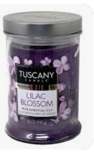 lot 170632 image: Langley Empire Candle Tuscany, Mottled, Bronze Lid, 18-Ounce, Lilac (50122)
