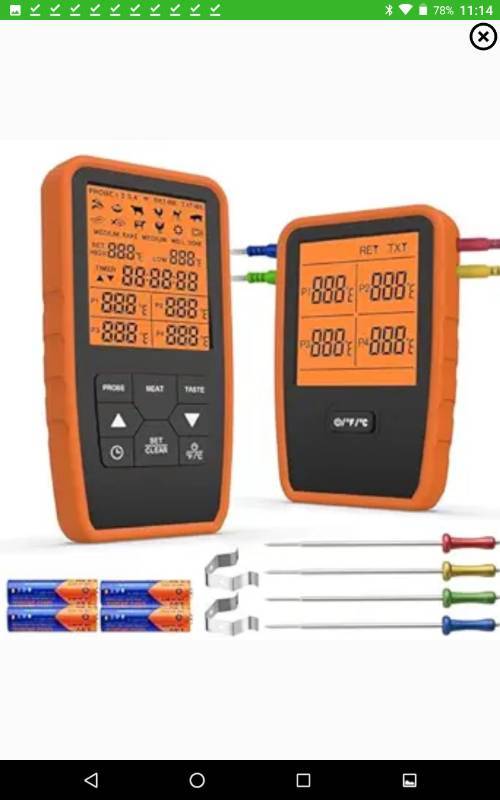 Enzoo Extended Range Wireless Digital BBQ Meat Thermometer with 4 Probes  and Storage Case BLUE  ***Quicke-Mart*** Mega Savings Unbelievable  Discounts decor office electronics reseller lots etc Take a look and save