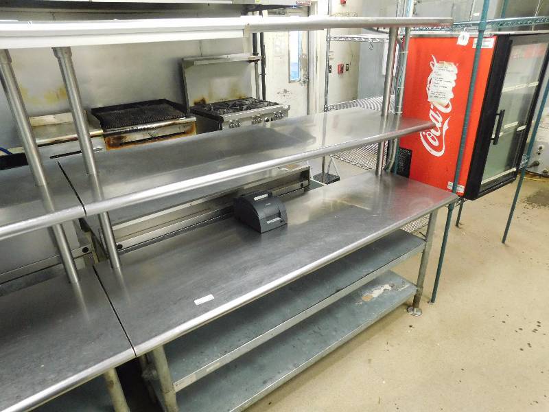 lot 283 image: 6 Foot Stainless Steel Table wDual Overshelves and Heat Strip