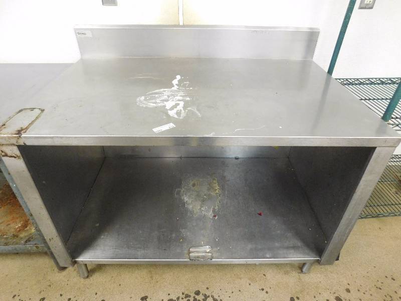 lot 285 image: Winholt 4 Foot Stainless Steel Table wStorage Bay and Back Splash