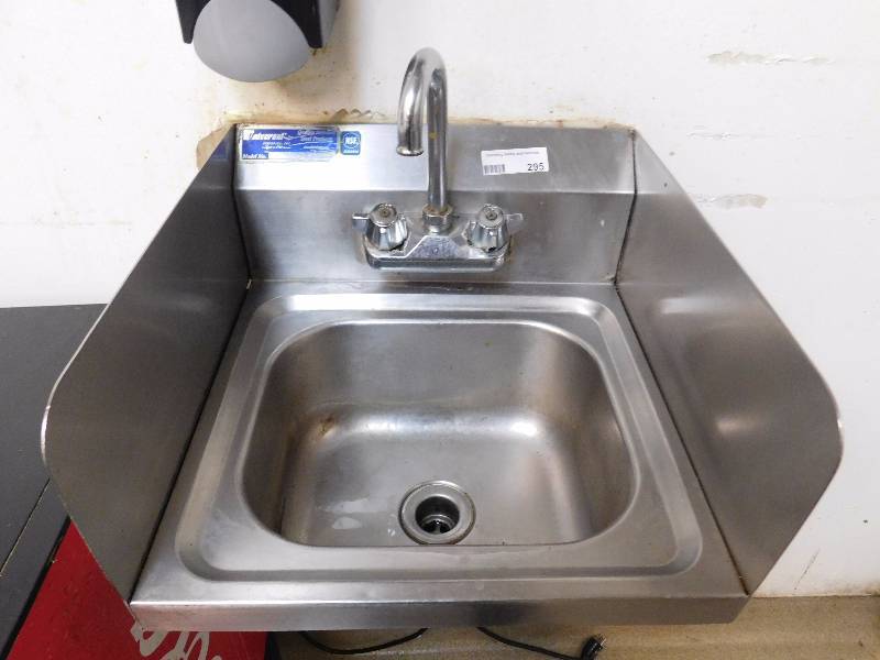 lot 295 image: Wall Mount Stainless Steel Hand Sink wSplash Guards