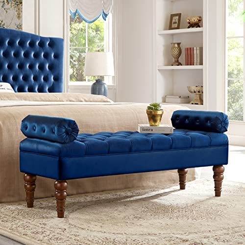 24KF Navy Blue End of Bed Bench Large Size Velvet Bench for Bedroom Upholstered Window Bench with Button Tufted Entryway Bench Storage Bench for Living Room 5061 Navy Its Getting HOT At Extreme Deals...